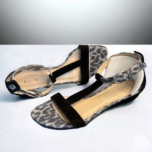 Ron White Ulma Suede Black Shimmer Leopard T-Strap Sandals